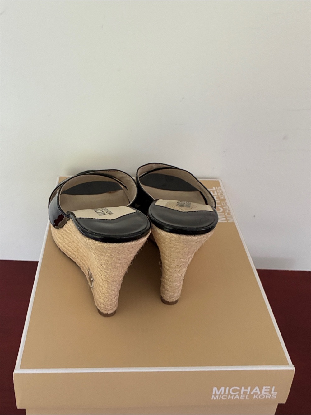 MICHAEL Michael Kors Black Patent Espadrille Wedge Slides - Picture 6 of 12